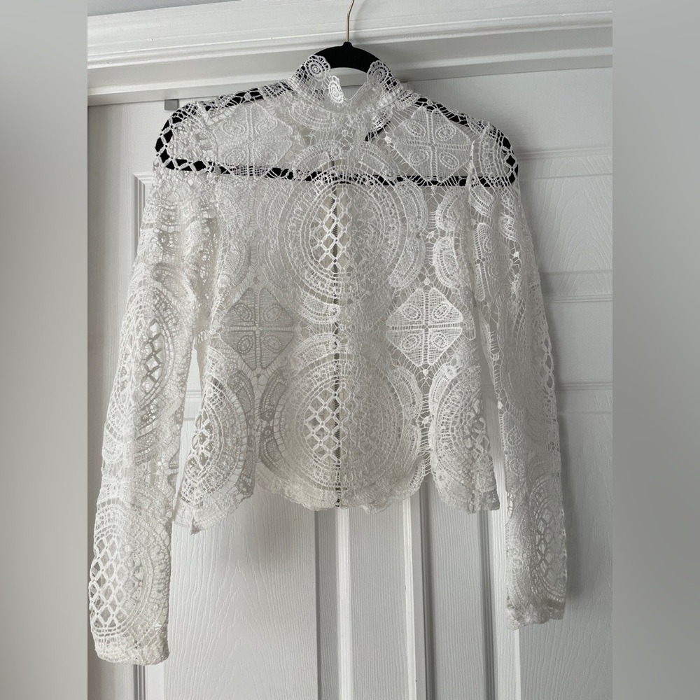 SHEIN Ivory Lace Detail Top